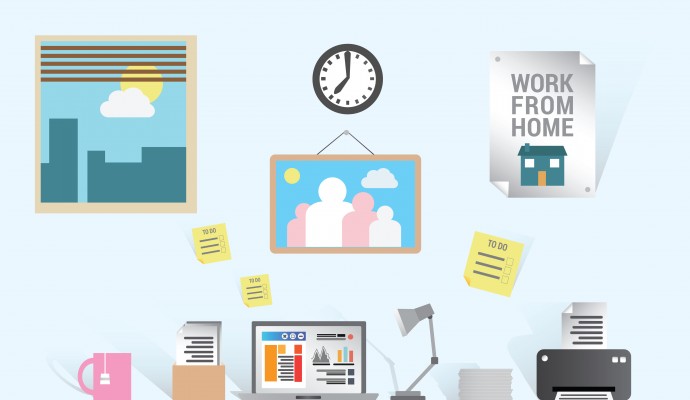Working from home vector with desk and office equipment