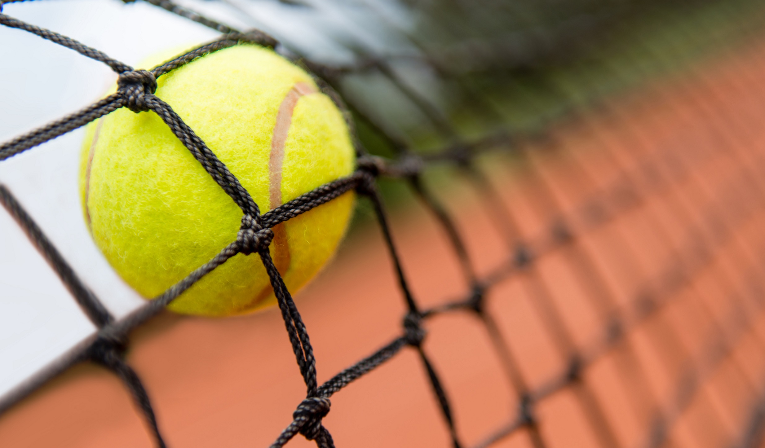 Tennis ball stuck on the net
