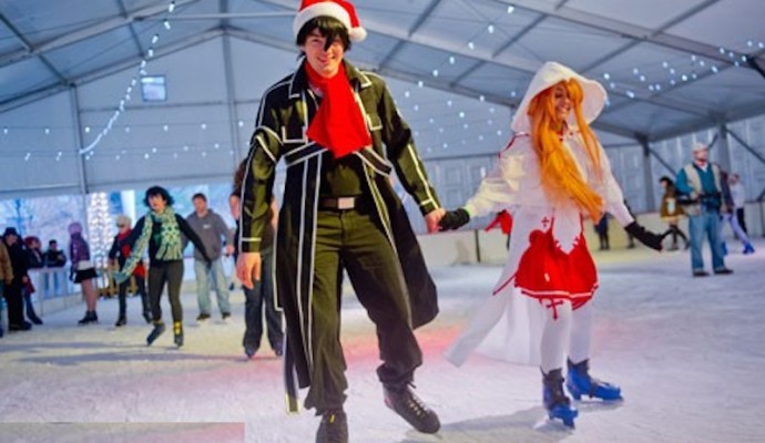 December 8, 2013 Atlanta - Dressed in costume Patrick McClanahan (left) holds hands with Nikki Johnson as they ice skate at Centennial Olympic Park on Sunday, December 8, 2013. Part of MomoCon, attendance at Cosplayers on Ice has been in the hundreds and for 2013, it is expected to grow.   JONATHAN PHILLIPS / SPECIAL