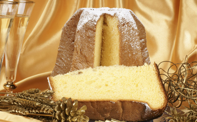 Christmas composition with Pandoro and spumante